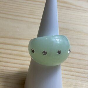 Wide Band Green Resin Ring With Rhinestone Accents